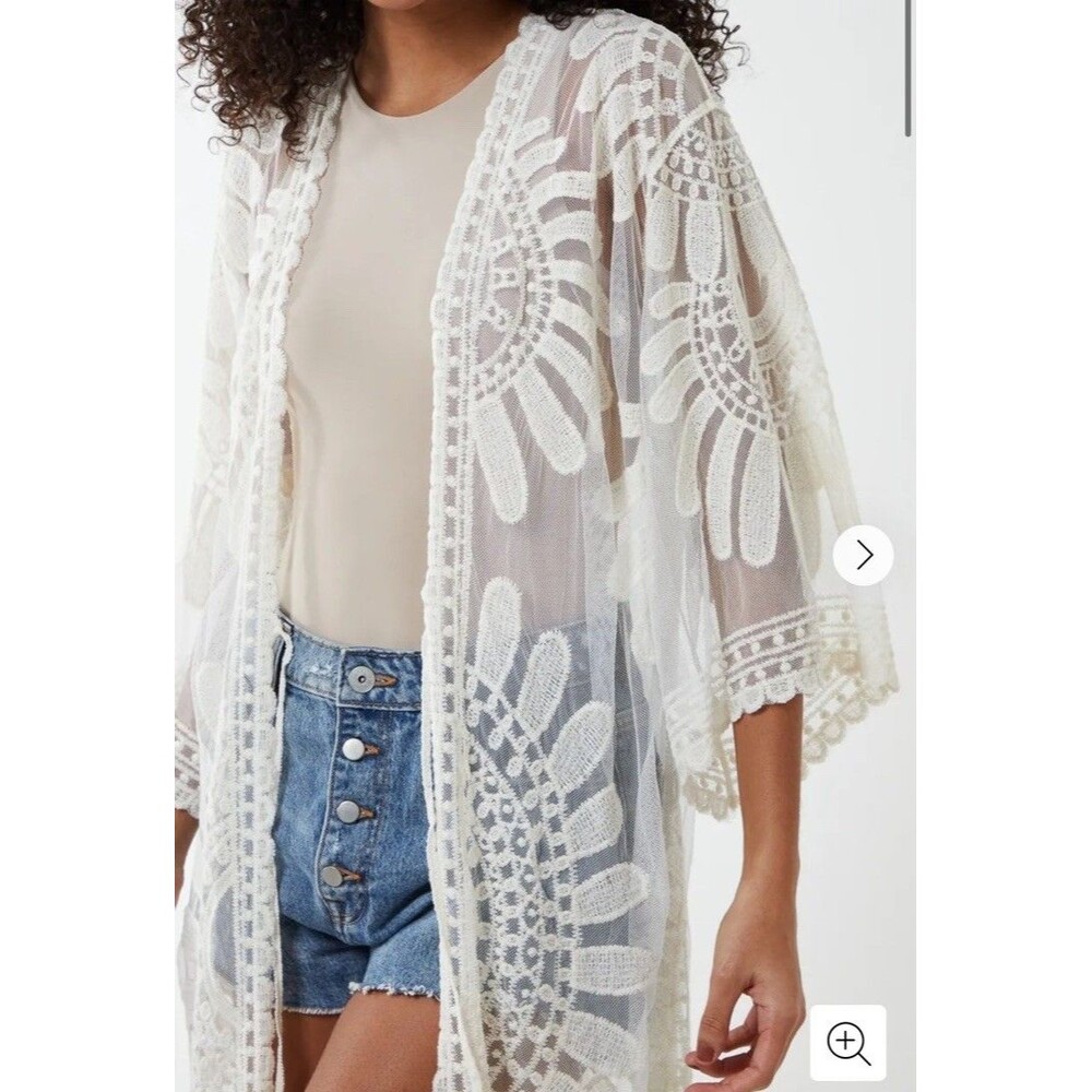 David And Young Floral Lace Duster Kimono Swim Cover Up White Boho One Size